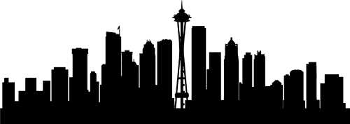 seattle skyline black and white painting | Paon The Fly