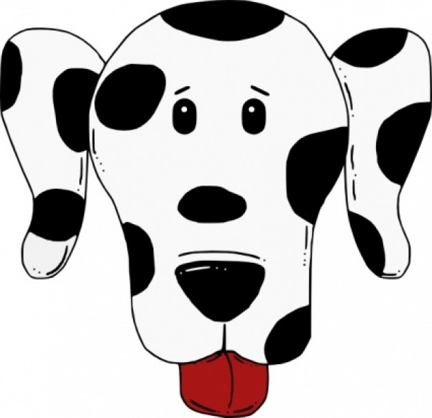 Cartoon Dalmatian dog with black spots, wide eyes, and tongue out, looking surprised or playful.