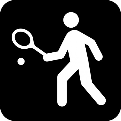 White silhouette of a person playing tennis with racket and ball on black background.