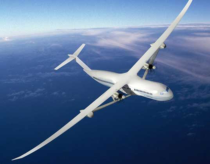 Futuristic solar-powered aircraft with ultra-long wings soaring above Earth’s atmosphere.
