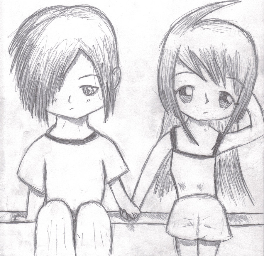 Cute Anime Couple Holding Hands Drawing | 