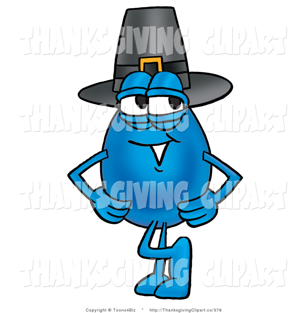 Friendly Blue Pilgrim Character - Thanksgiving Clipart