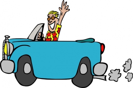 Happy Driver in Classic Blue Convertible - Free Clipart Image