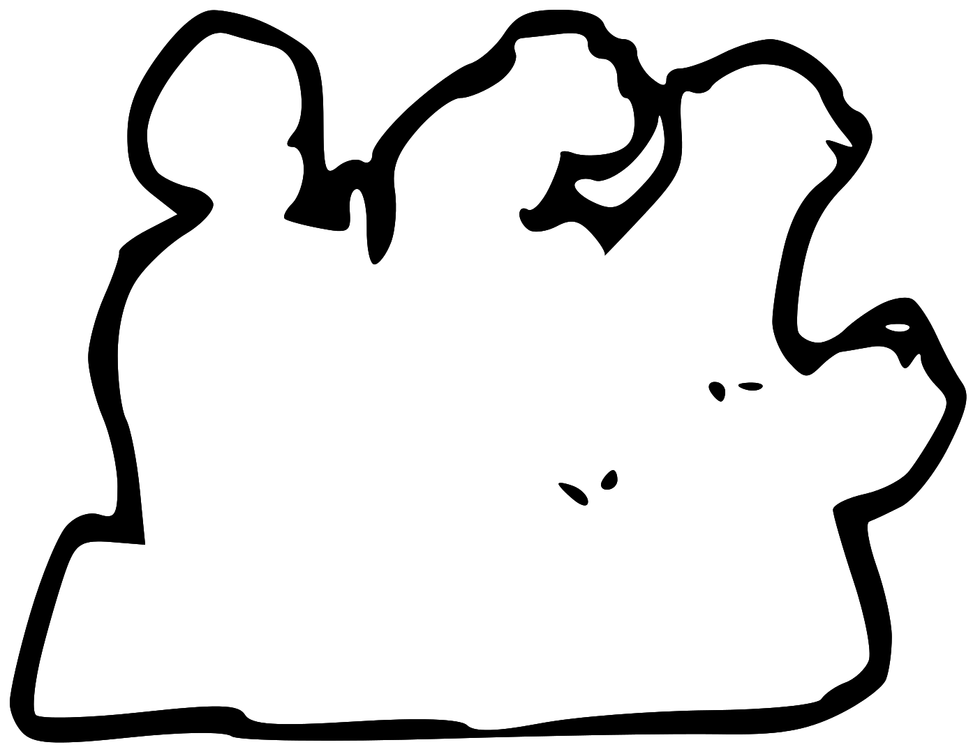 Black-and-white line drawing of a stylized cloud with three rounded peaks and small droplet details.