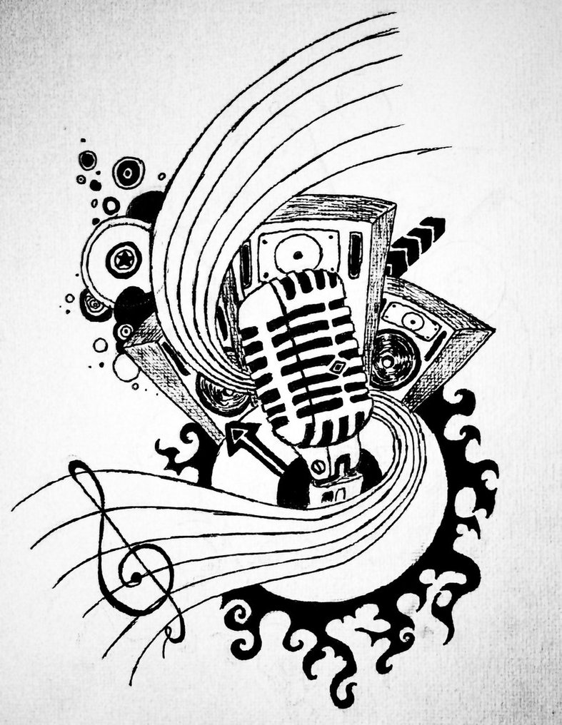 Guitar Piano and Microphone Tattoo Design