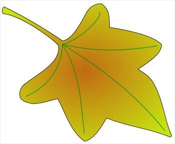 Illustrated autumn maple leaf with yellow-orange gradient and green veins on white background.