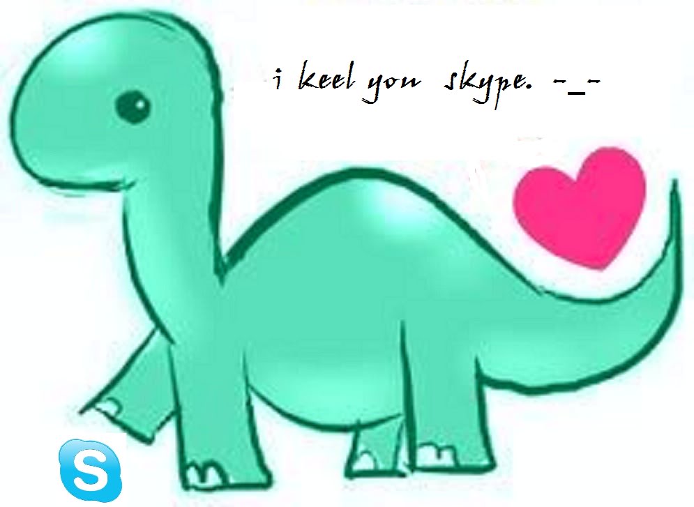Cute green dinosaur holding a pink heart with "i keel you skype" text and Skype logo.