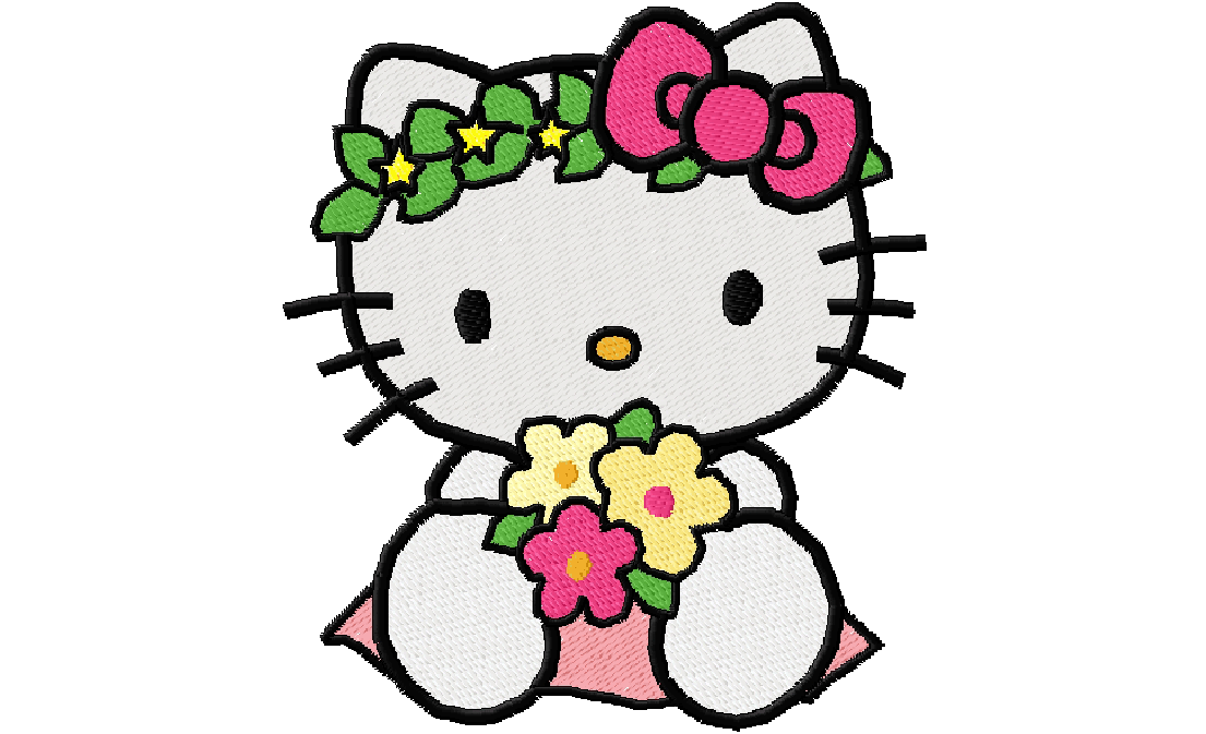 Hello Kitty with Flower Crown - Embroidered Illustration