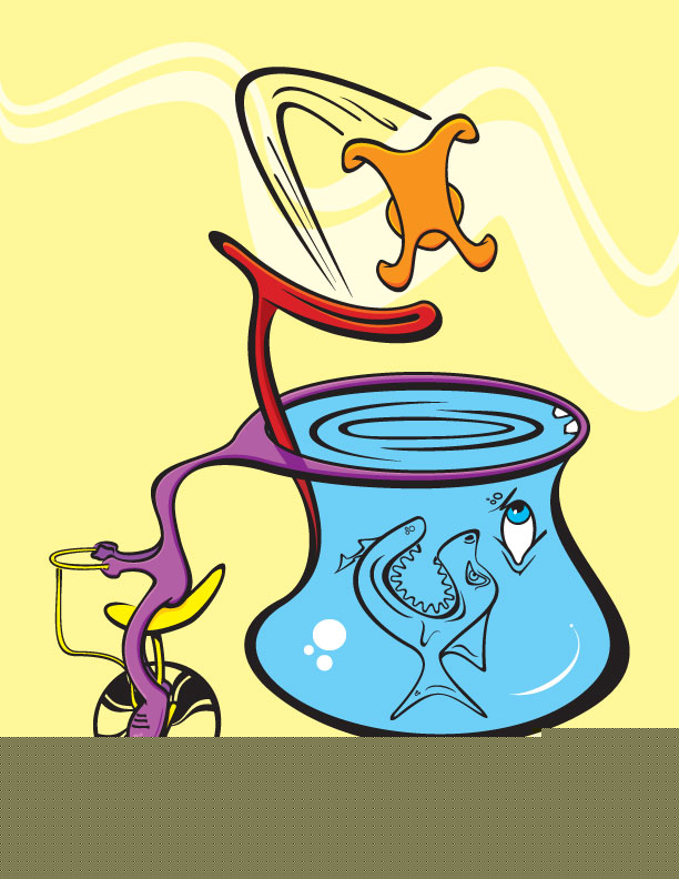 Creative Illustration of a Shark in a Cup - Playful Science Concept Art