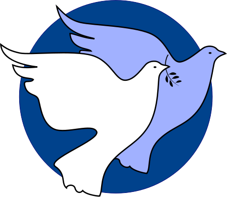 Peace Doves Symbol - White and Blue Doves with Olive Branch