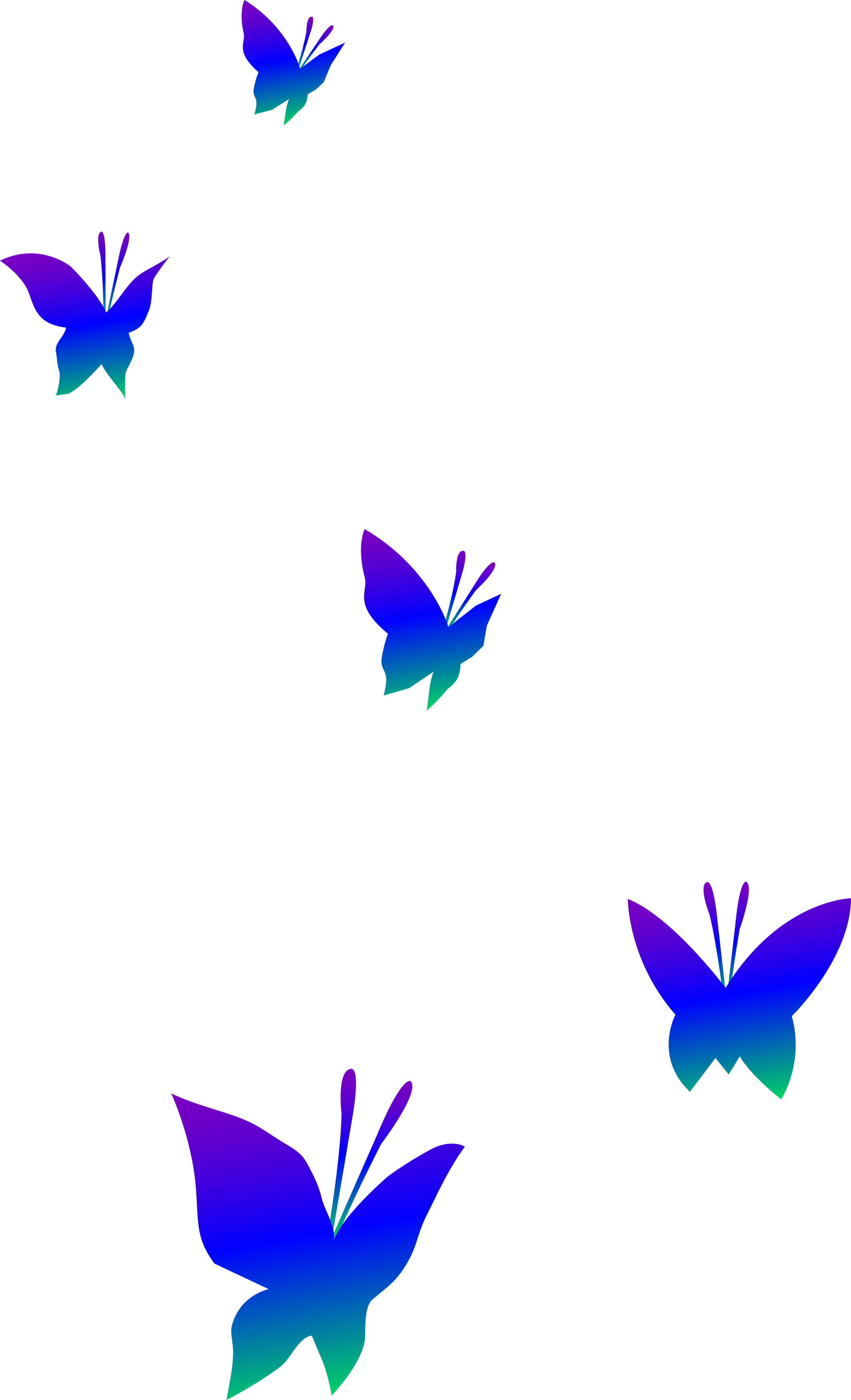 Purple Blue and Green Butterflies - Free Clip Art