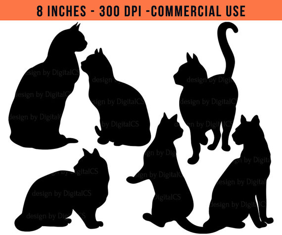 Cat clipart Black cat clip art digital PNG Commercial by DigitalCS