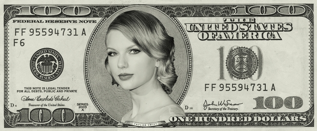 Taylor Swift on $100 Bill - Artistic Tribute & Cultural Commentary
