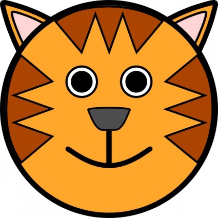 Friendly cartoon orange tabby cat face with big eyes and a smile, designed for children's content.