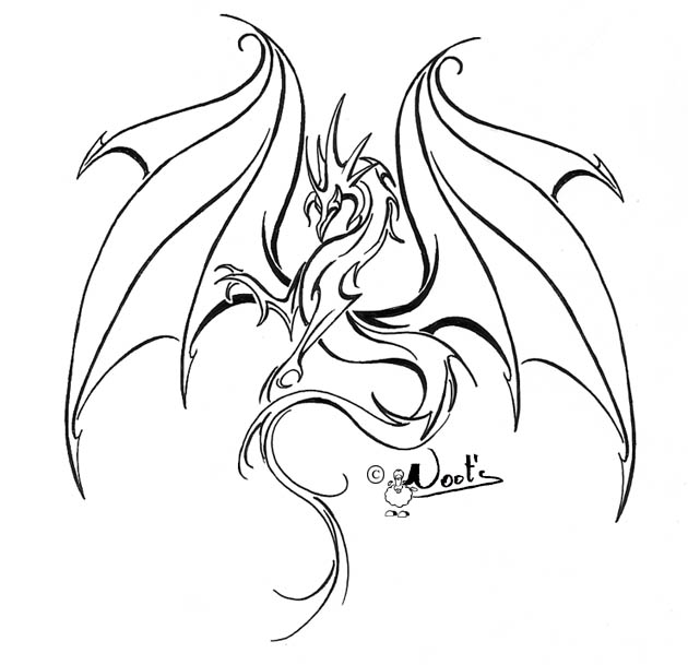 Stylized Image of Dragon Silhouette in Black and White. Line Art Vector  Illustration Stock Vector - Illustration of fairy, dragon: 187285344