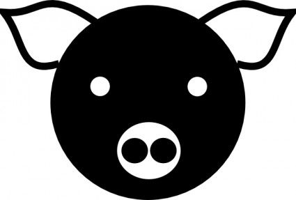 Simple black silhouette of a pig’s face with white eyes and snout on a white background.