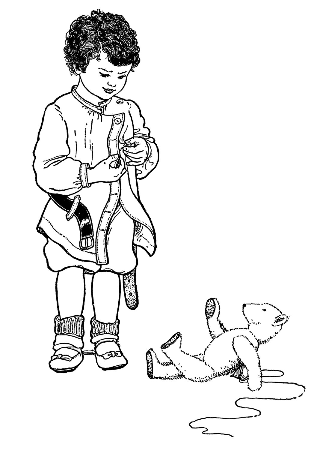 Antique Clip Art - Little Boy with Buttons and Bear - The Graphics 