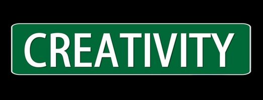 Green road sign with white uppercase text "CREATIVITY" on black background