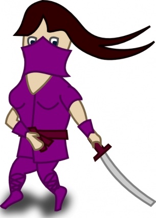 Purple-clad ninja warrior with mask and sword, ready for action.