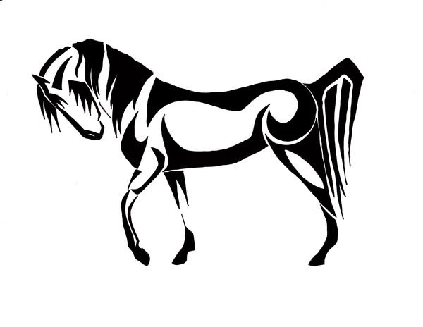 Tribal Horse Illustration - Bold Black-and-White Equine Art