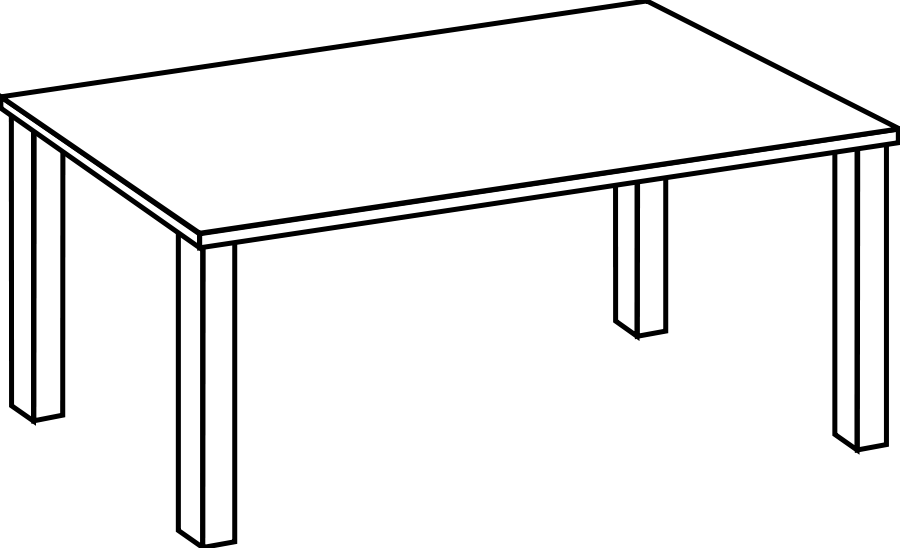 Minimalist white rectangular table with four straight legs on black background.