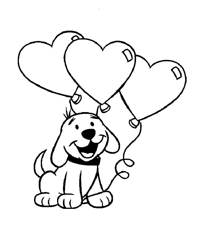 Printable Heart Balloon Puppy Coloring Page for Kids