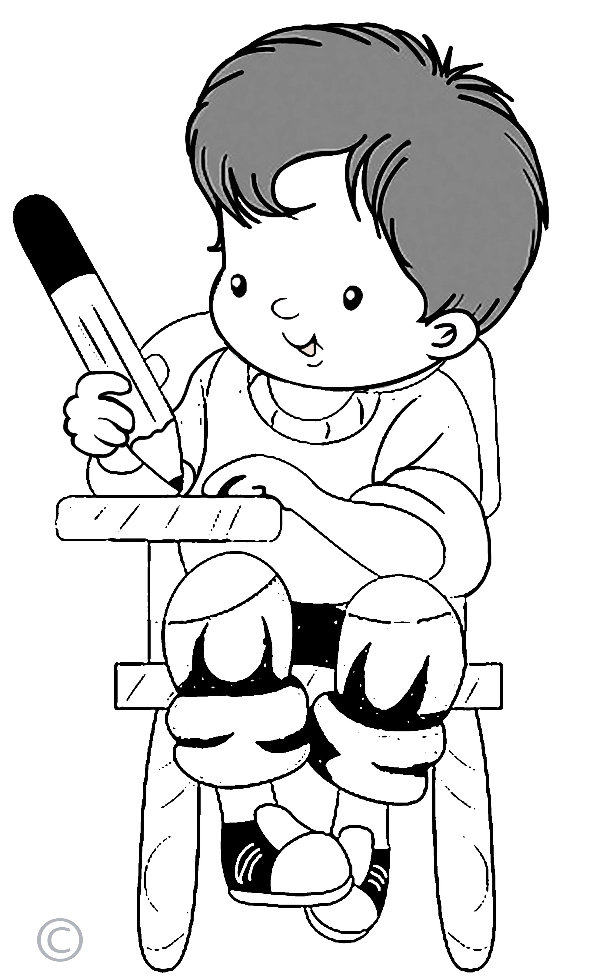 boy writing clipart black and white