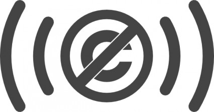 Copyright symbol with diagonal slash inside a circle, flanked by radio wave arcs, indicating no copyright or public domain status.