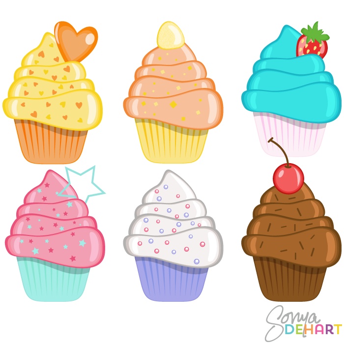 Cute Cartoon Cupcakes Collection - Free Vector Illustrations
