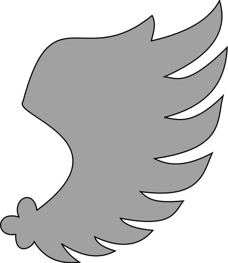 Gray stylized wing logo on black background, symbolizing flight, freedom, or aviation branding.