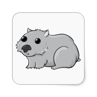 Cute cartoon wombat with fluffy gray fur, large eyes, and a round body sitting sideways.