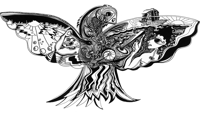 Surreal Moth Artwork - Psychedelic Illustration with Symbolic Imagery
