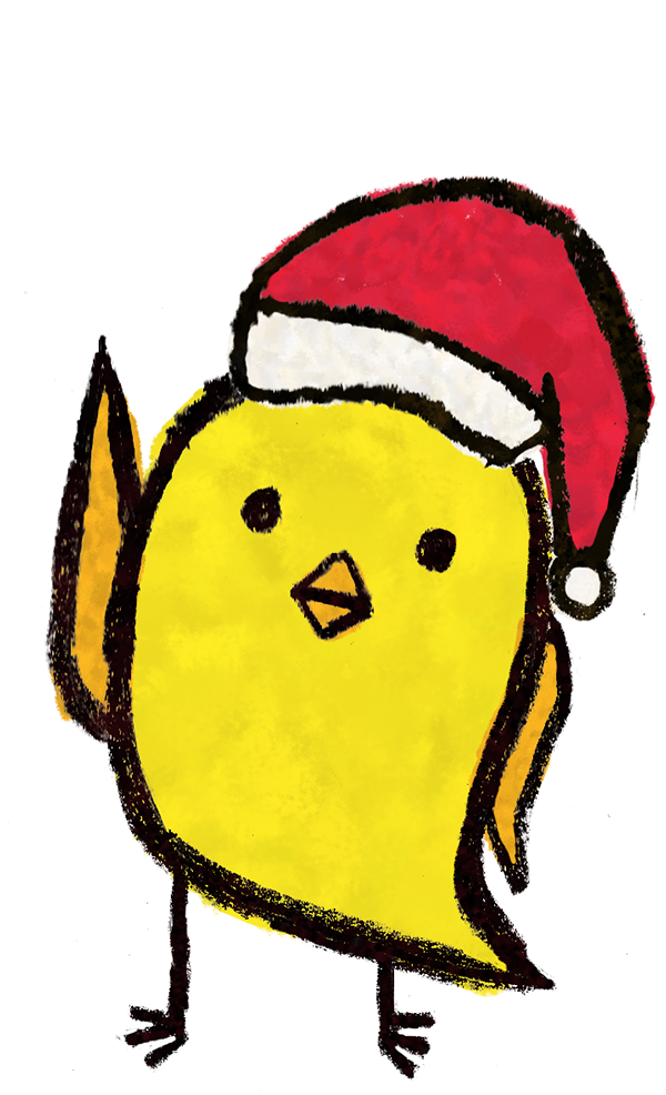 Festive Yellow Chick in Santa Hat - Holiday Illustration