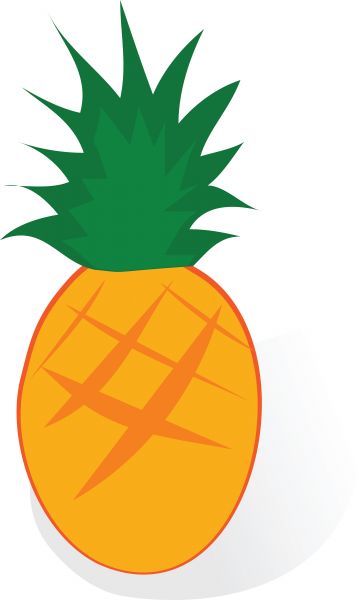 Bright yellow pineapple with green spiky crown, stylized illustration on white background.
