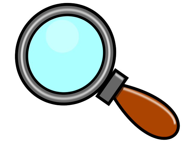A stylized magnifying glass with a silver rim and cyan lens, highlighting detail on a brown surface.