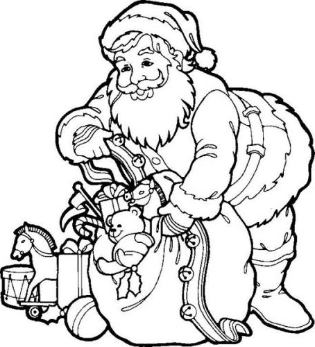 Santa Claus with Toy Sack - Classic Holiday Coloring Page & Illustration
