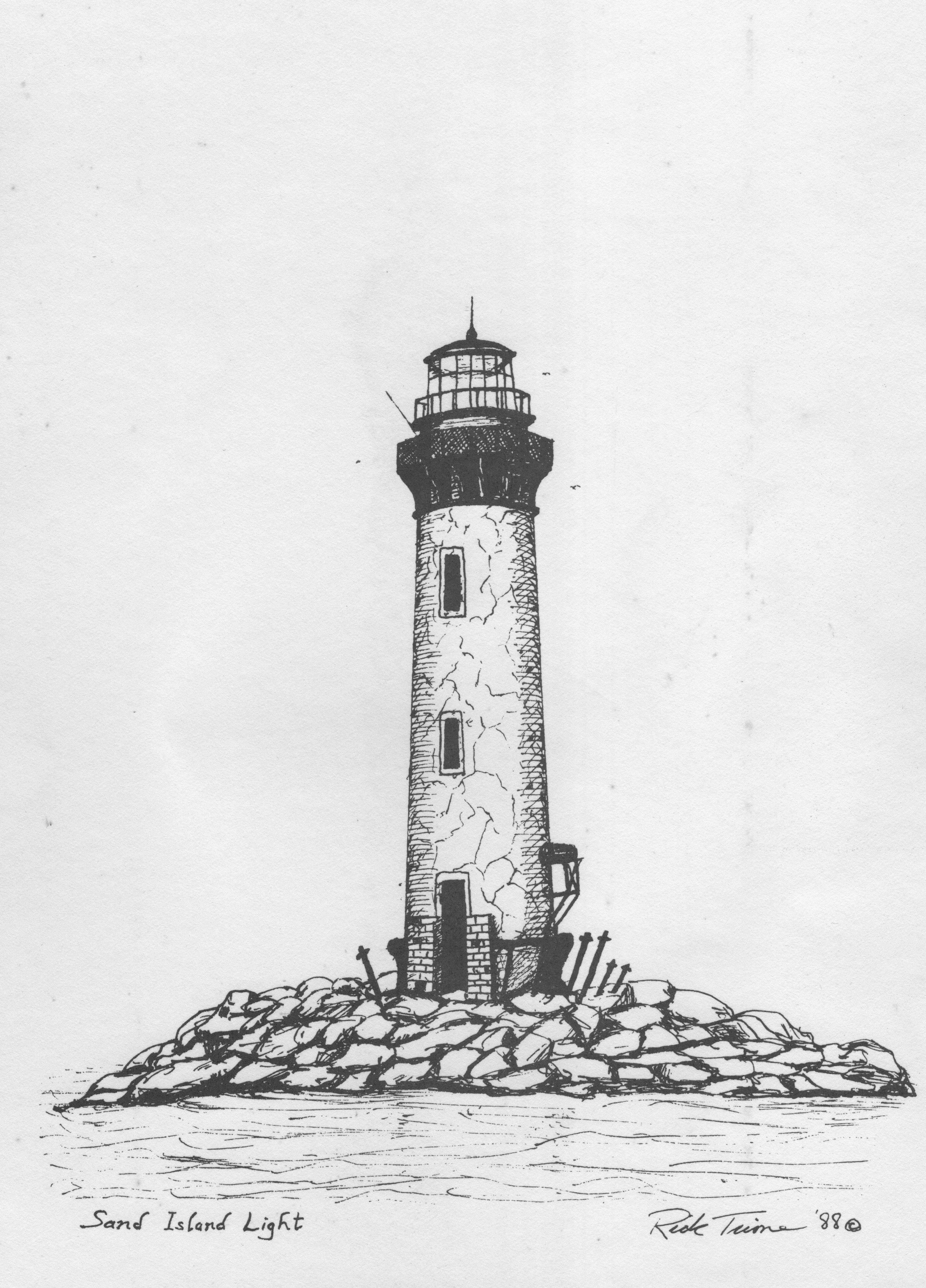 Drawing - Lighthouse on a Rocky Island - Original Signed Drawing - www ...