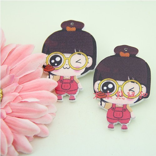 Cute Cartoon Girl Wooden Charms - Kawaii Decor & Gift Accessories
