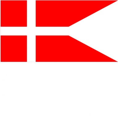 Red Danish naval pennant with white Scandinavian cross and swallowtail design.