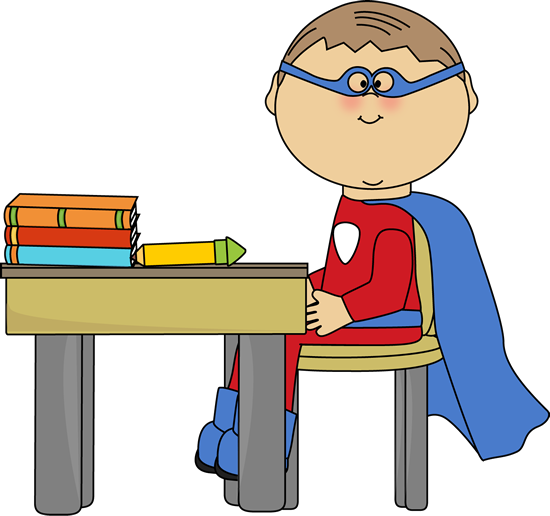 Boy Superhero at School Desk Clip Art - Boy Superhero at School 