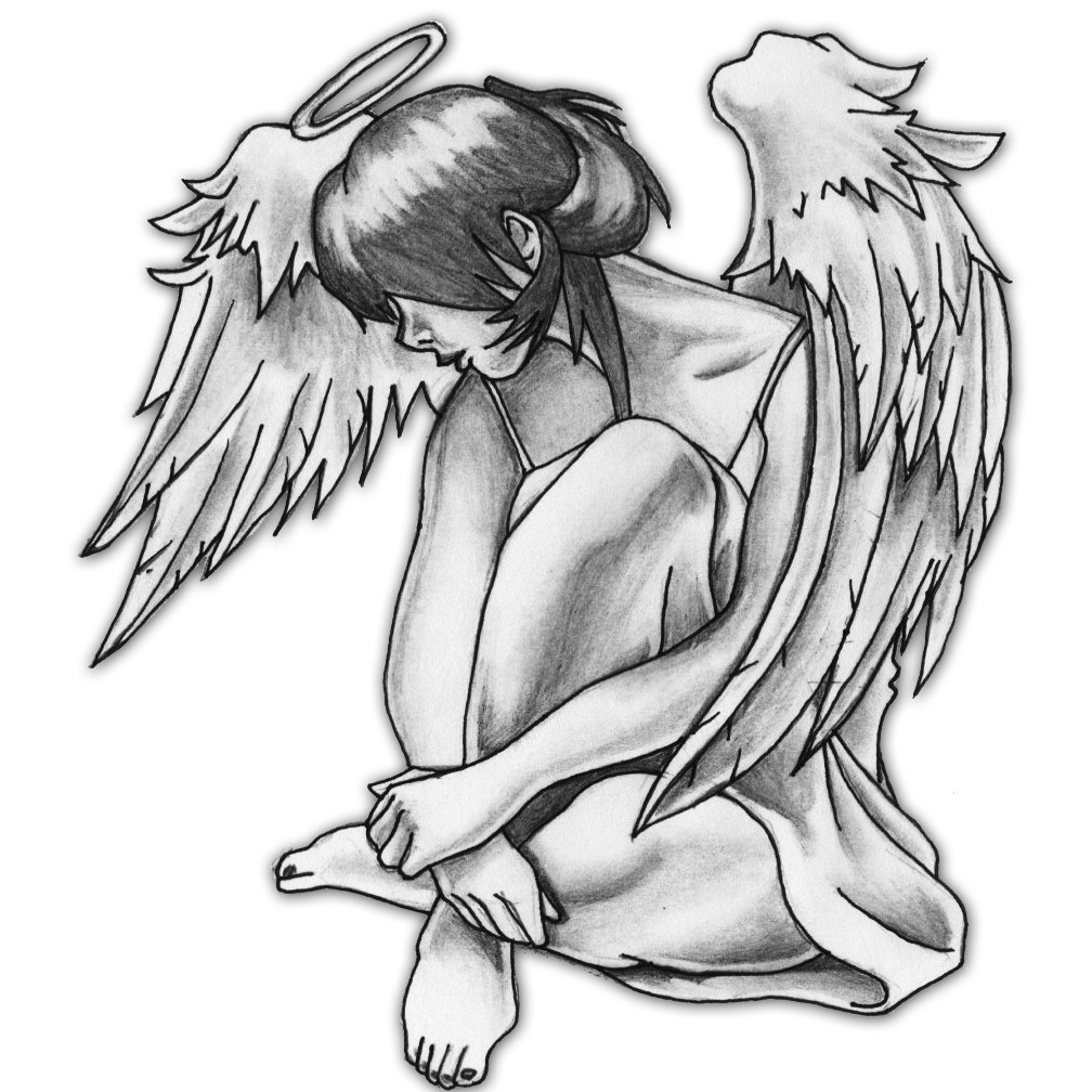 Beautiful Tired Angel Girl Tattoo Idea