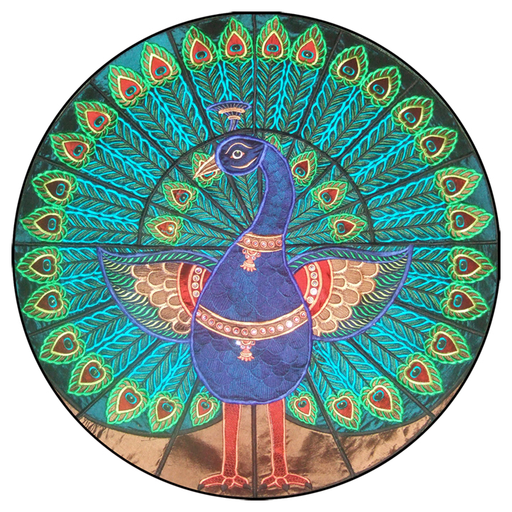 Traditional Indian Peacock Art - Hand-Painted Circular Canvas Decor