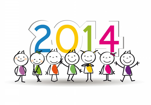 Happy New Year 2014 Celebration with Kids Illustration