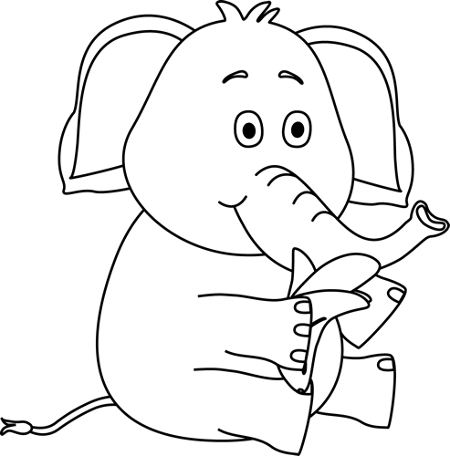 Black and White Elephant Eating a Banana Clip Art - Black and 
