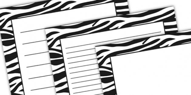 Zebra print lined notepaper templates layered on white background