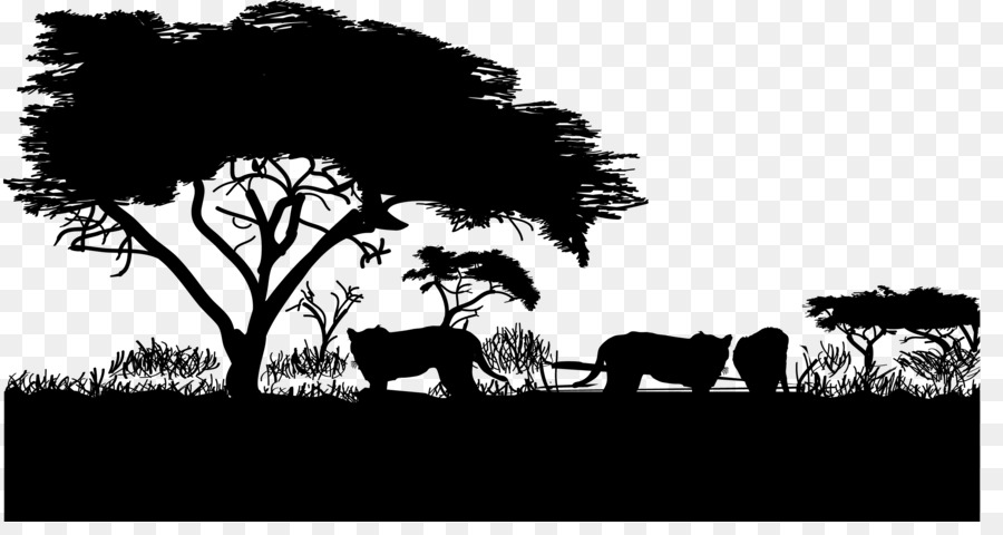 Cheetah Lion Grassland - Black and white African grassland cheetah lion silhouette png download - 2996*1558 - Free Transparent Tiger png Download.
