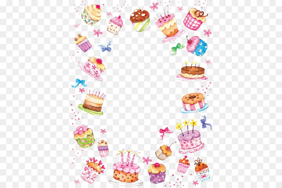 Birthday cake Cupcake Wedding cake - Hand-painted watercolor cake border png download - 450*599 - Free Transparent Birthday Cake png Download.