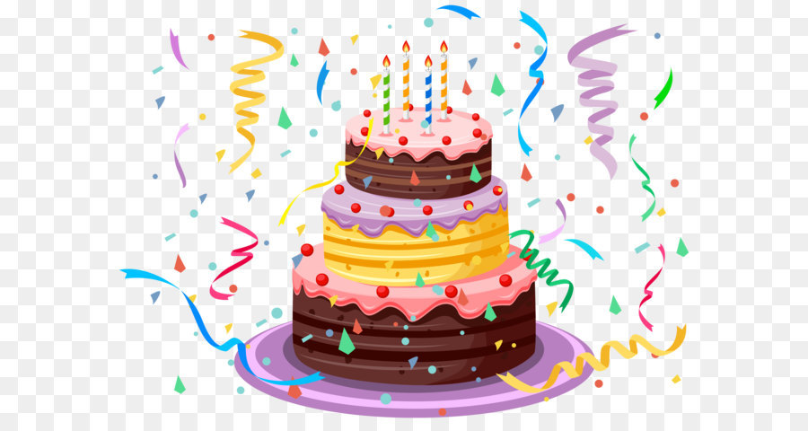 Happy birthday cake with candles, balloons and confetti background.  Generative AI 24670361 Stock Photo at Vecteezy