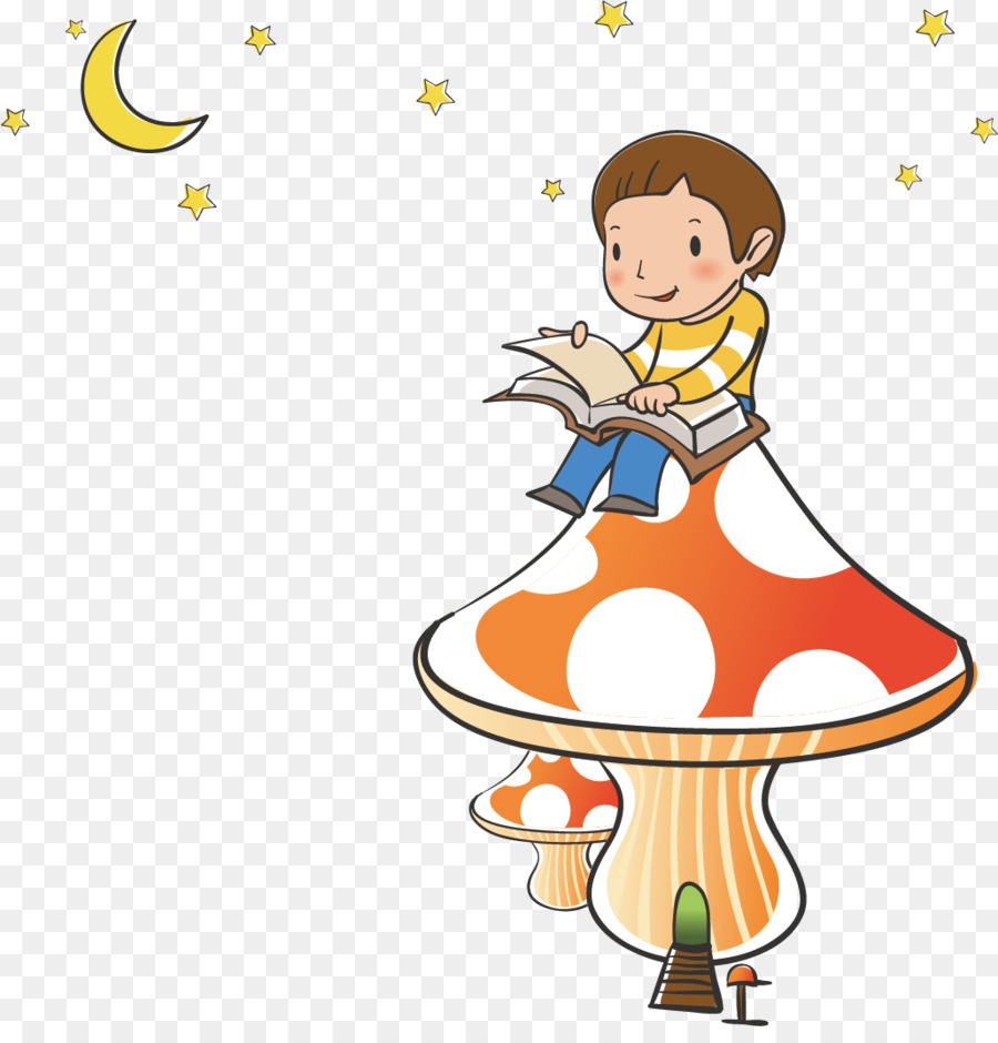 Reading - Sitting little boy reading a book on mushrooms png download - 1029*1058 - Free Transparent Reading png Download.