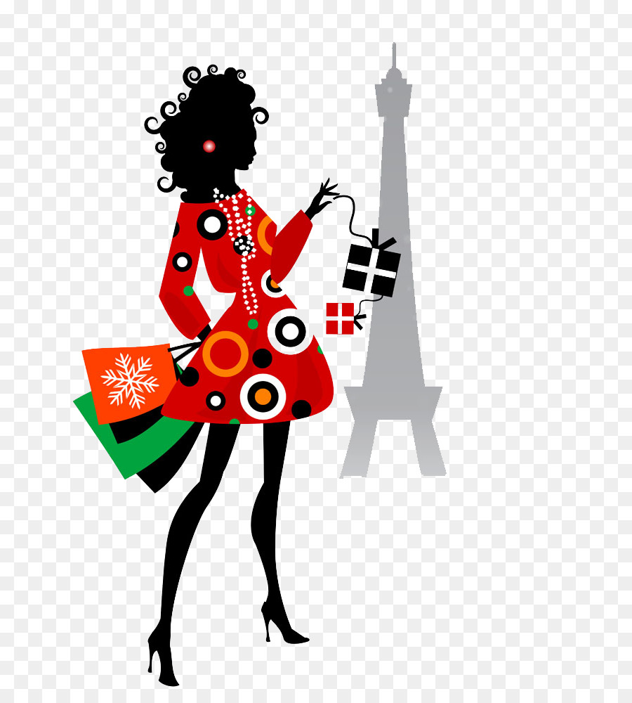 Eiffel Tower Cartoon Illustration - Silhouette of a woman with curly hair png download - 767*1000 - Free Transparent  png Download.